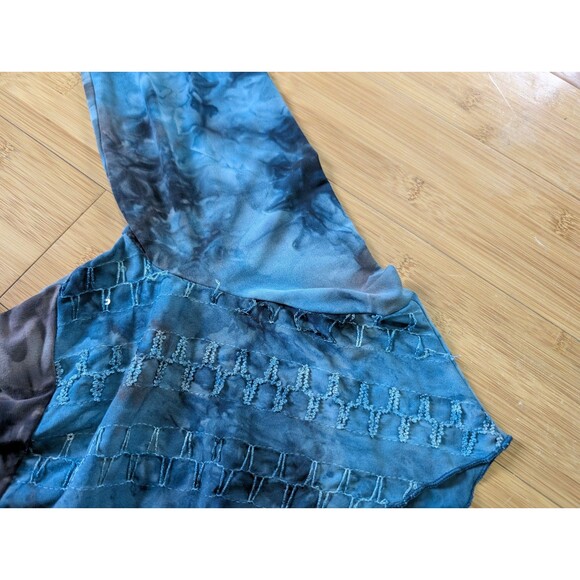 VTG 90s ONLY NINE Green Mottled Tie Dye V Neck Top Sequins Embroidery Womens S - Picture 8 of 9